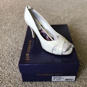 Madden Girl Gertiee White Patent Heels